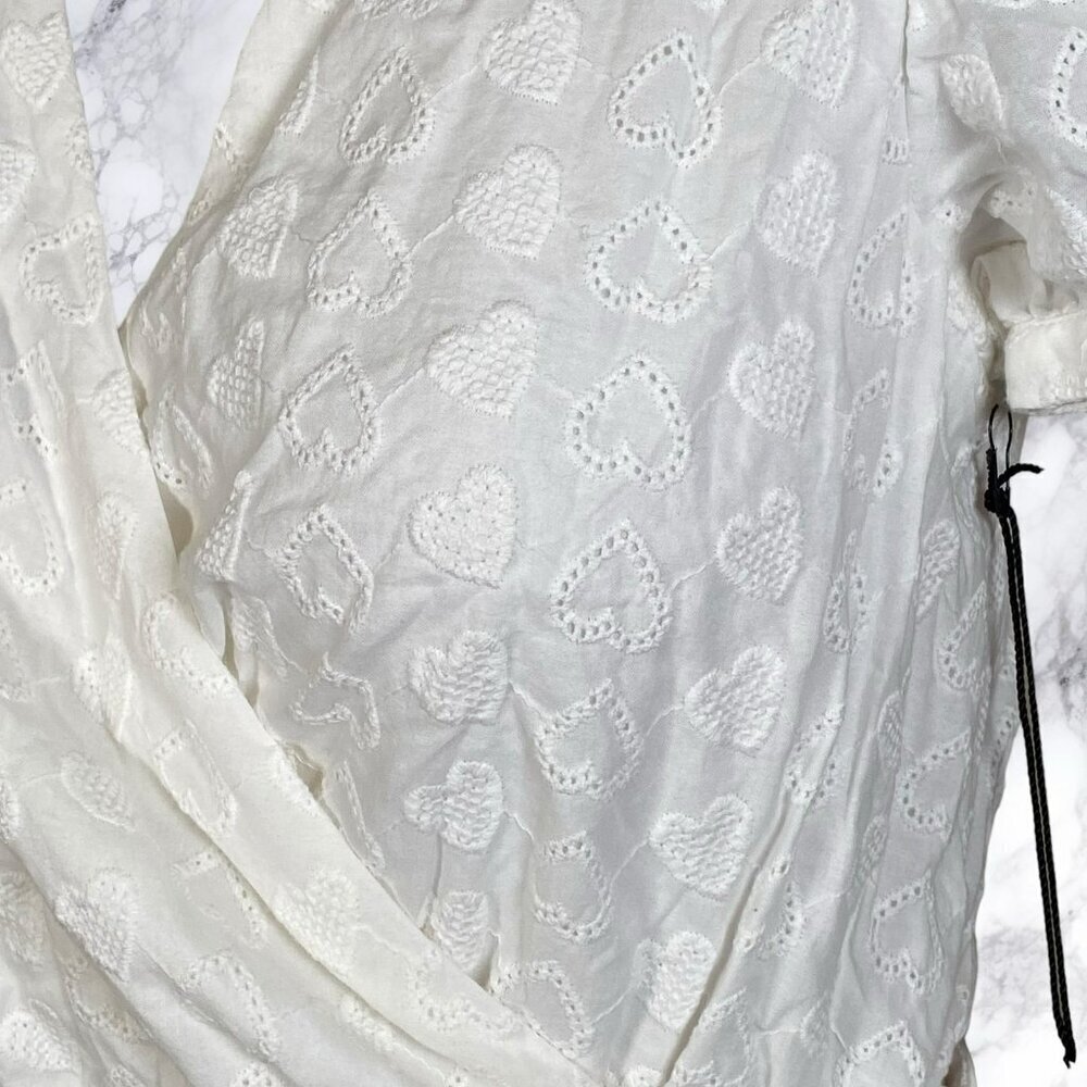 LPA Back Cutout Wrap Dress in White Embroidered Heart - Picture 7 of 11